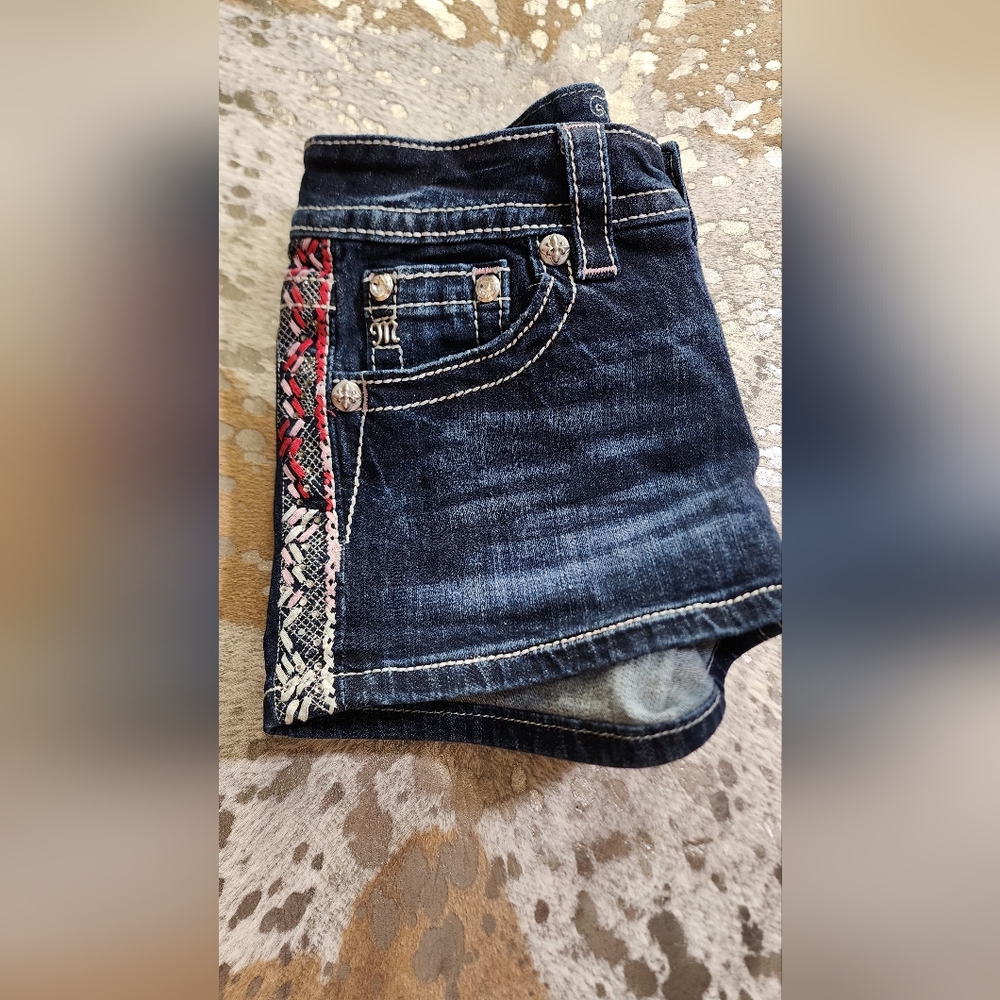 Miss Me Dark Blue Jean Shorts with Embroidered Pockets - Picture 2 of 6